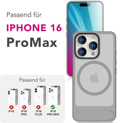 NALIA Magnet-Case für iPhone 16 Pro Max – Klappständer & Kameraschutz – TRITON (Matt-Transparent & Hybrid-Schutz) – Marke aus Berlin