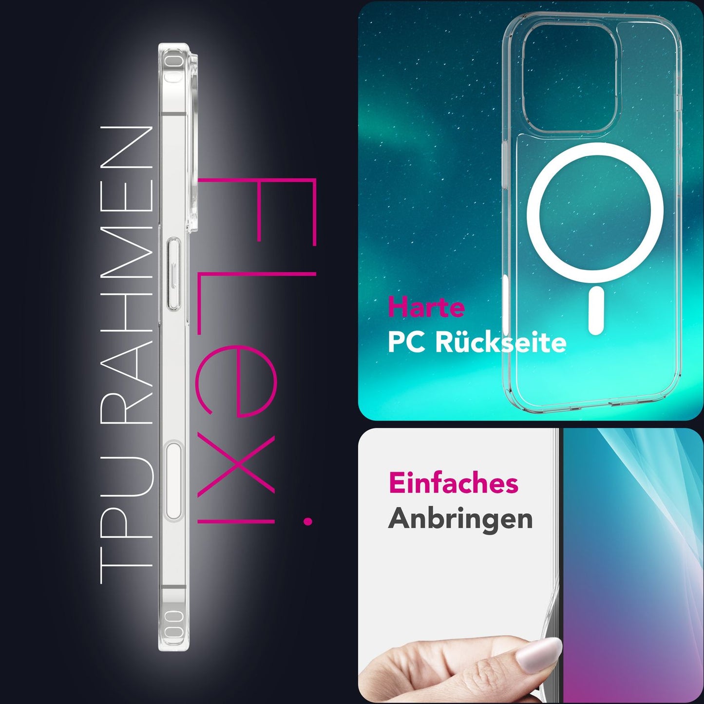 NALIA Magnet Hülle für iPhone 16 Pro – MagSafe kompatibel & Camera Control Schutz (Touch-fähig) – STRIVE (Hardcase Rückseite & Silikon-Rahmen) – Marke aus Berlin