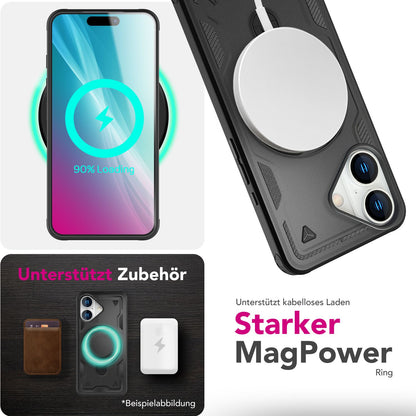 NALIA Magnetische Panzerhülle für iPhone 16 – Ring-Halterung 360° & MagSafe kompatibel – STORMGUARD (Outdoor Case) – Marke aus Berlin