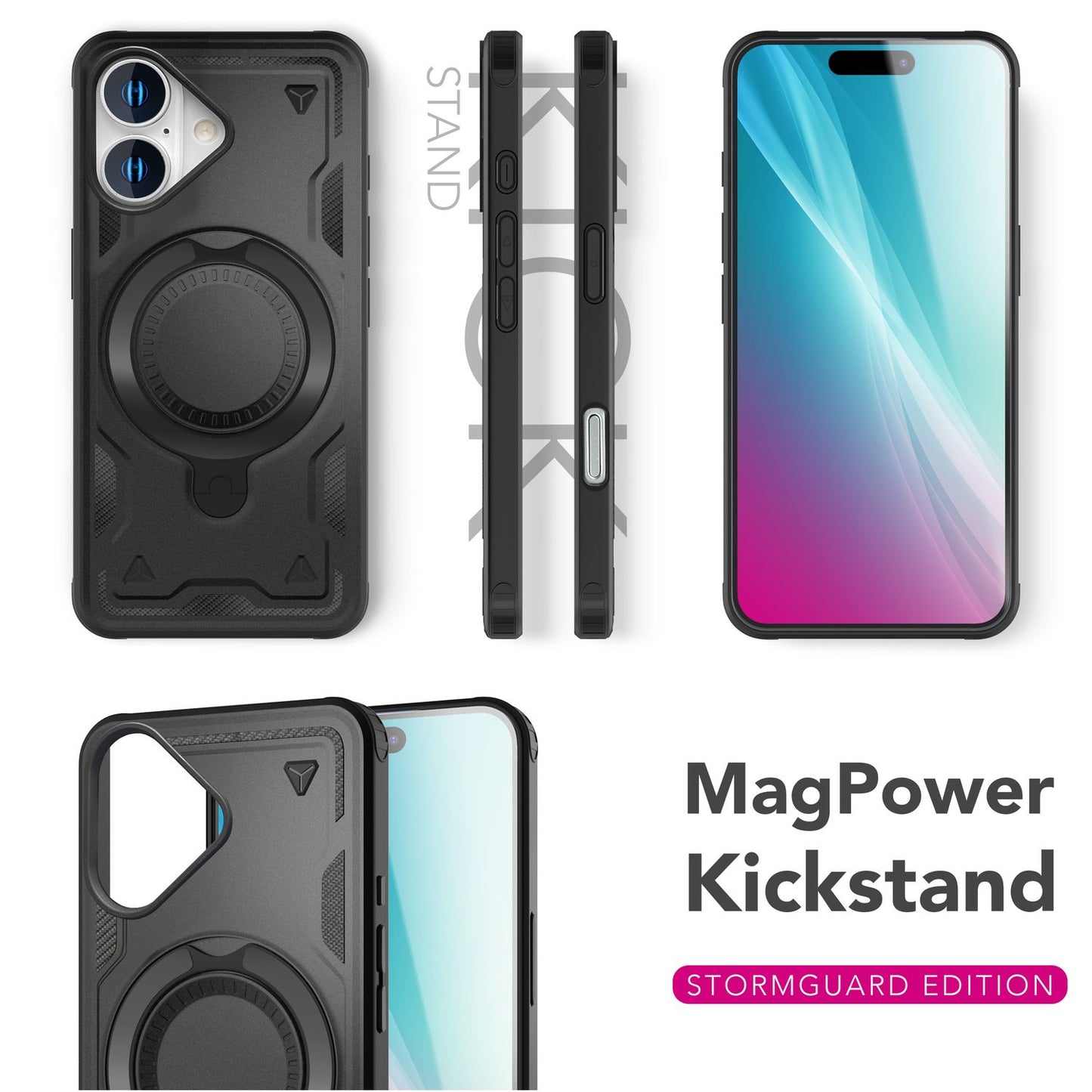 NALIA Magnetische Panzerhülle für iPhone 16 – Ring-Halterung 360° & MagSafe kompatibel – STORMGUARD (Outdoor Case) – Marke aus Berlin