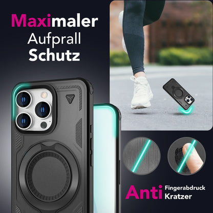 NALIA Magnetische Panzerhülle für iPhone 16 Pro – Ring-Halterung 360° & MagSafe kompatibel – STORMGUARD (Outdoor Case) – Marke aus Berlin