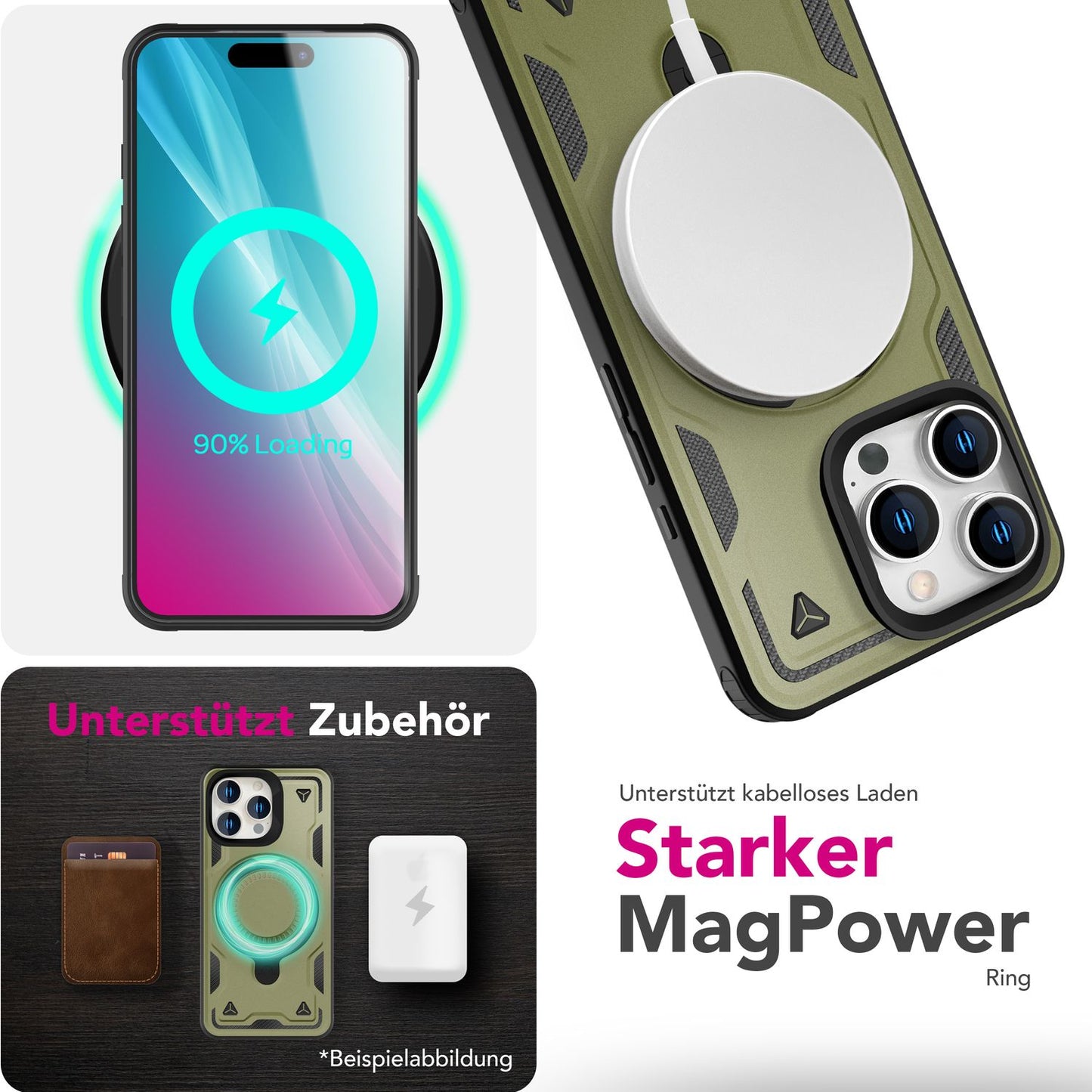NALIA Magnetische Panzerhülle für iPhone 16 Pro – Ring-Halterung 360° & MagSafe kompatibel – STORMGUARD (Outdoor Case) – Marke aus Berlin