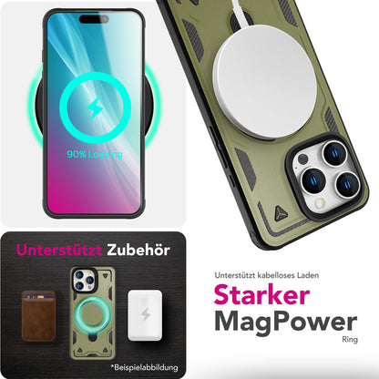 NALIA Magnetische Panzerhülle für iPhone 16 Pro – Ring-Halterung 360° & MagSafe kompatibel – STORMGUARD (Outdoor Case) – Marke aus Berlin