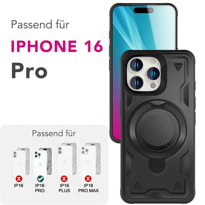 NALIA Magnetische Panzerhülle für iPhone 16 Pro – Ring-Halterung 360° & MagSafe kompatibel – STORMGUARD (Outdoor Case) – Marke aus Berlin