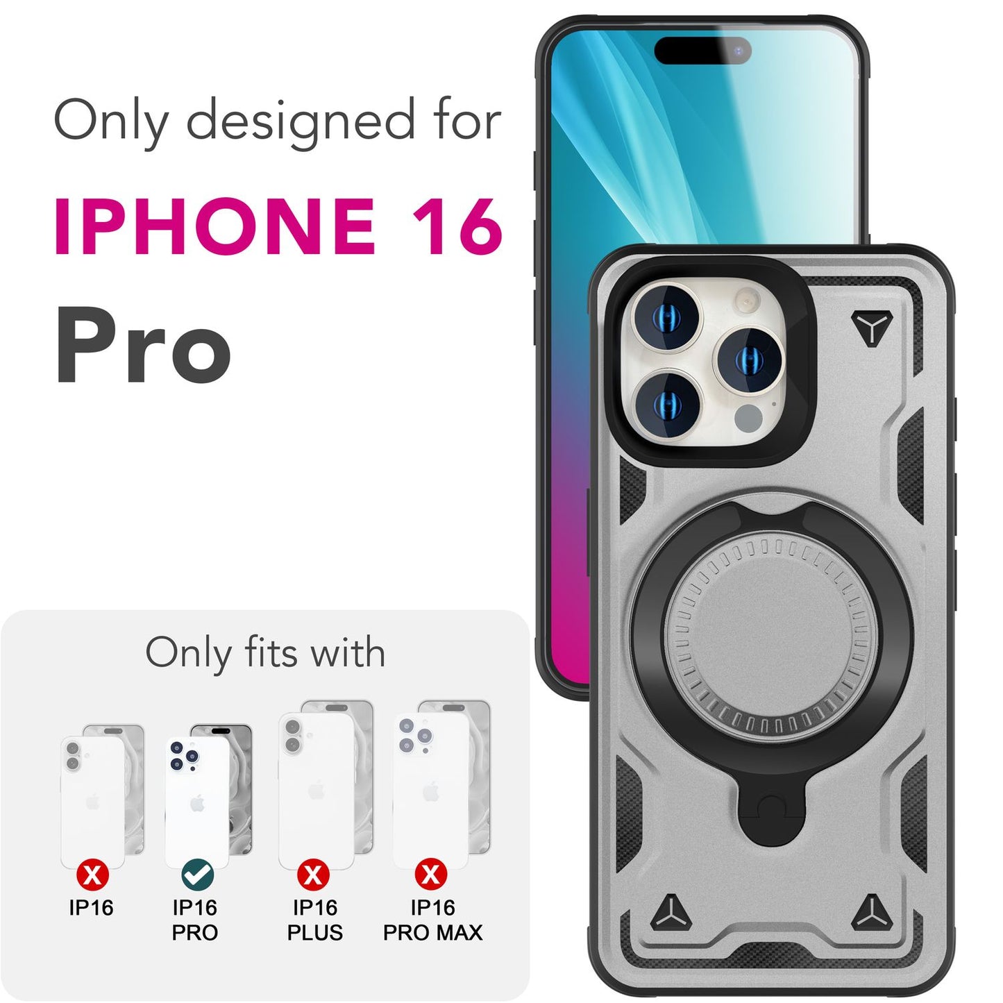 NALIA Magnetische Panzerhülle für iPhone 16 Pro – Ring-Halterung 360° & MagSafe kompatibel – STORMGUARD (Outdoor Case) – Marke aus Berlin