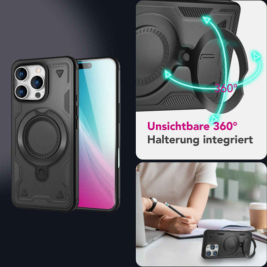 NALIA Magnetische Panzerhülle für iPhone 16 Pro Max – Ring-Halterung 360° & MagSafe kompatibel – STORMGUARD (Outdoor Case) – Marke aus Berlin