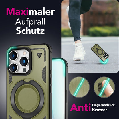 NALIA Magnetische Panzerhülle für iPhone 16 Pro Max – Ring-Halterung 360° & MagSafe kompatibel – STORMGUARD (Outdoor Case) – Marke aus Berlin