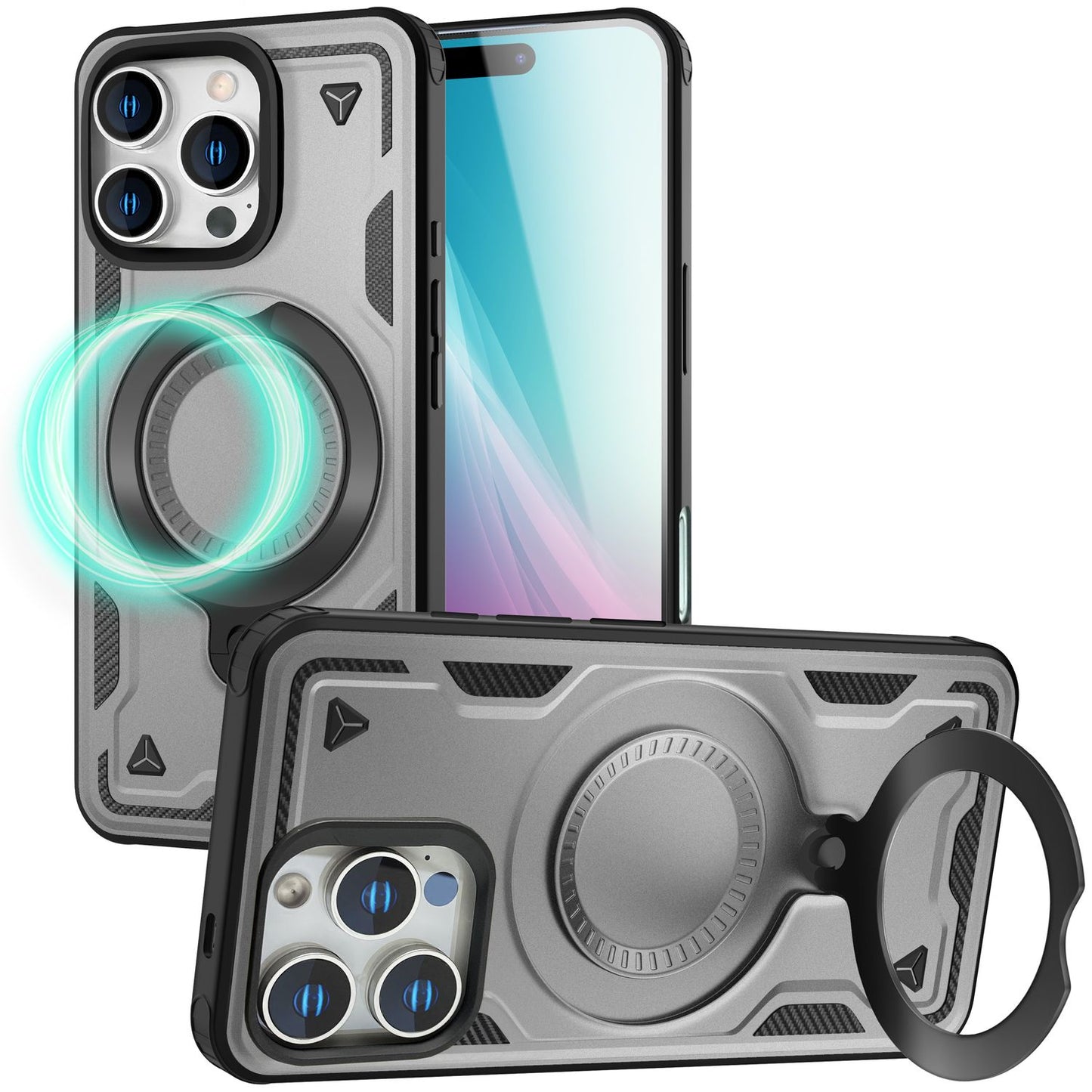 NALIA Magnetische Panzerhülle für iPhone 16 Pro Max – Ring-Halterung 360° & MagSafe kompatibel – STORMGUARD (Outdoor Case) – Marke aus Berlin