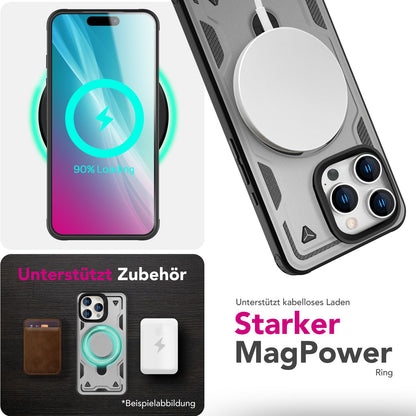 NALIA Magnetische Panzerhülle für iPhone 16 Pro Max – Ring-Halterung 360° & MagSafe kompatibel – STORMGUARD (Outdoor Case) – Marke aus Berlin