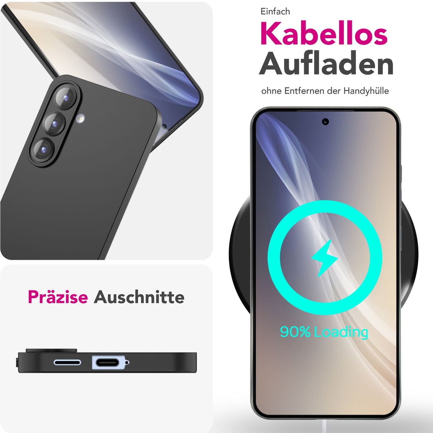 NALIA Matte Silikonhülle für Samsung Galaxy S25 – Slim, Schwarz & Rutschfest – STRIDER (Soft Case, Kameraschutz & Stoßfest) – Marke aus Berlin