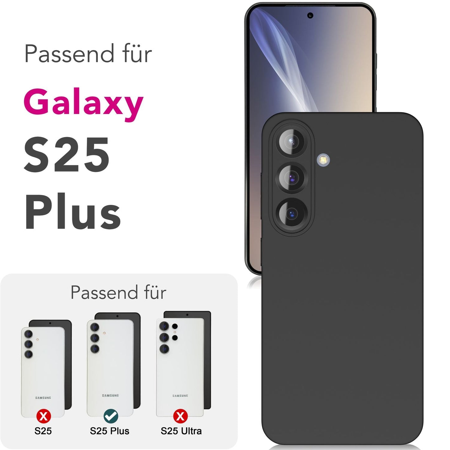 NALIA Matte Silikonhülle für Samsung Galaxy S25 Plus – Slim, Schwarz & Rutschfest – STRIDER (Soft Case, Kameraschutz & Stoßfest) – Marke aus Berlin