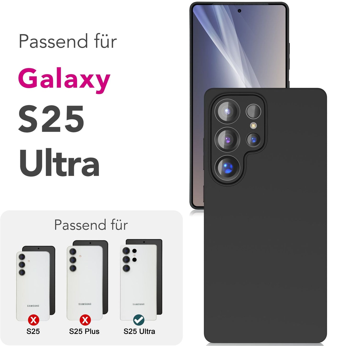 NALIA Matte Silikonhülle für Samsung Galaxy S25 Ultra – Slim, Schwarz & Rutschfest – STRIDER (Soft Case, Kameraschutz & Stoßfest) – Marke aus Berlin