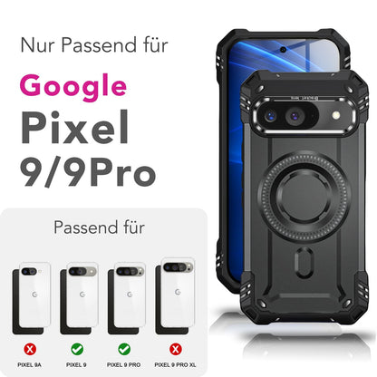 NALIA Magnetische Panzerhülle für Google Pixel 9 – MagSafe kompatibel & Kamera-Stand – GRANITE (Outdoor Schutzhülle Stoßfest) – Marke aus Berlin