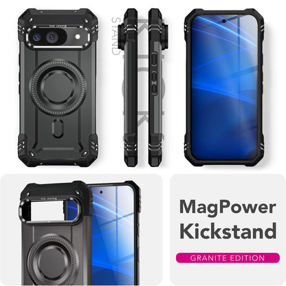 NALIA Magnetische Panzerhülle für Google Pixel 9 – MagSafe kompatibel & Kamera-Stand – GRANITE (Outdoor Schutzhülle Stoßfest) – Marke aus Berlin