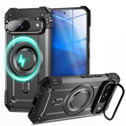 NALIA Magnetische Panzerhülle für Google Pixel 9 – MagSafe kompatibel & Kamera-Stand – GRANITE (Outdoor Schutzhülle Stoßfest) – Marke aus Berlin