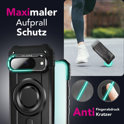 NALIA Magnetische Panzerhülle für Google Pixel 9 – MagSafe kompatibel & Kamera-Stand – GRANITE (Outdoor Schutzhülle Stoßfest) – Marke aus Berlin