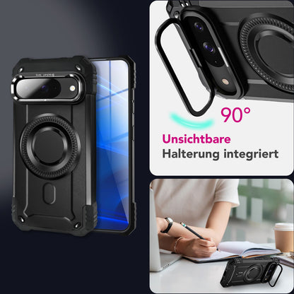 NALIA Magnetische Panzerhülle für Google Pixel 9 – MagSafe kompatibel & Kamera-Stand – GRANITE (Outdoor Schutzhülle Stoßfest) – Marke aus Berlin