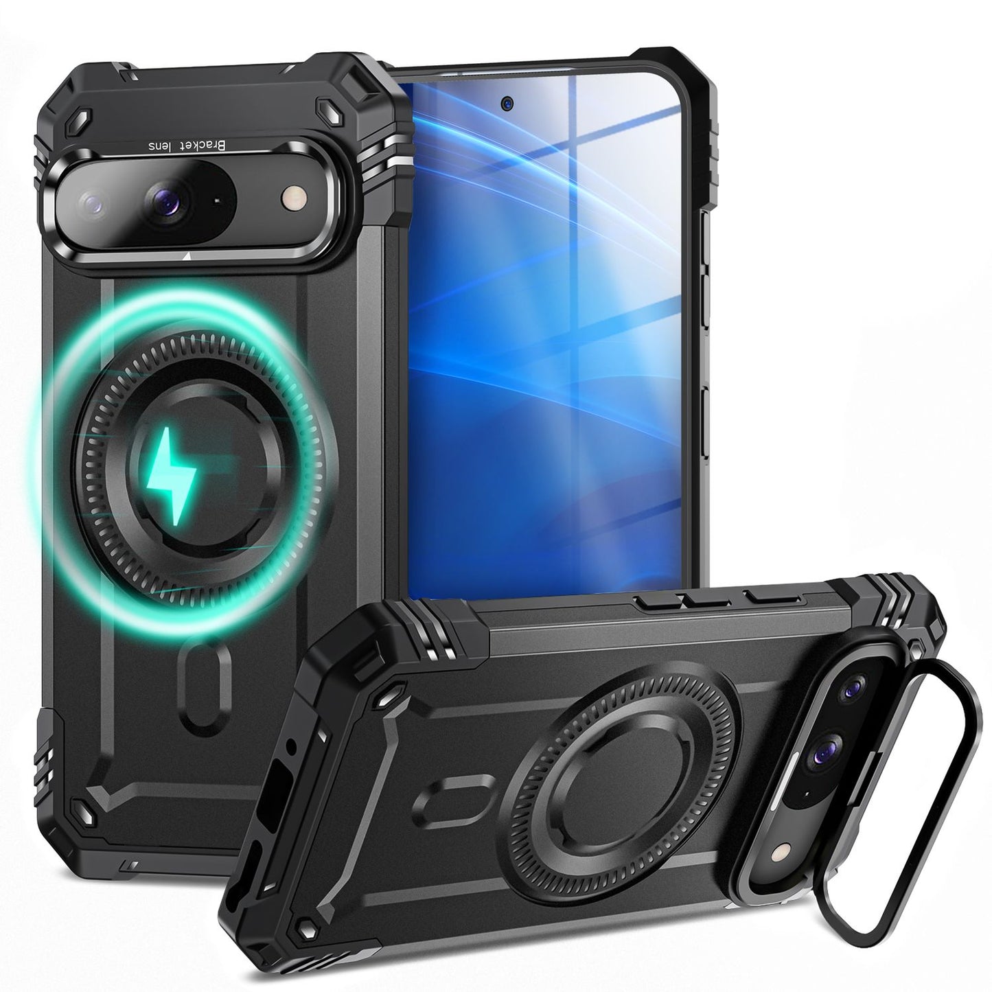 NALIA Magnetische Panzerhülle für Google Pixel 9 – MagSafe kompatibel & Kamera-Stand – GRANITE (Outdoor Schutzhülle Stoßfest) – Marke aus Berlin