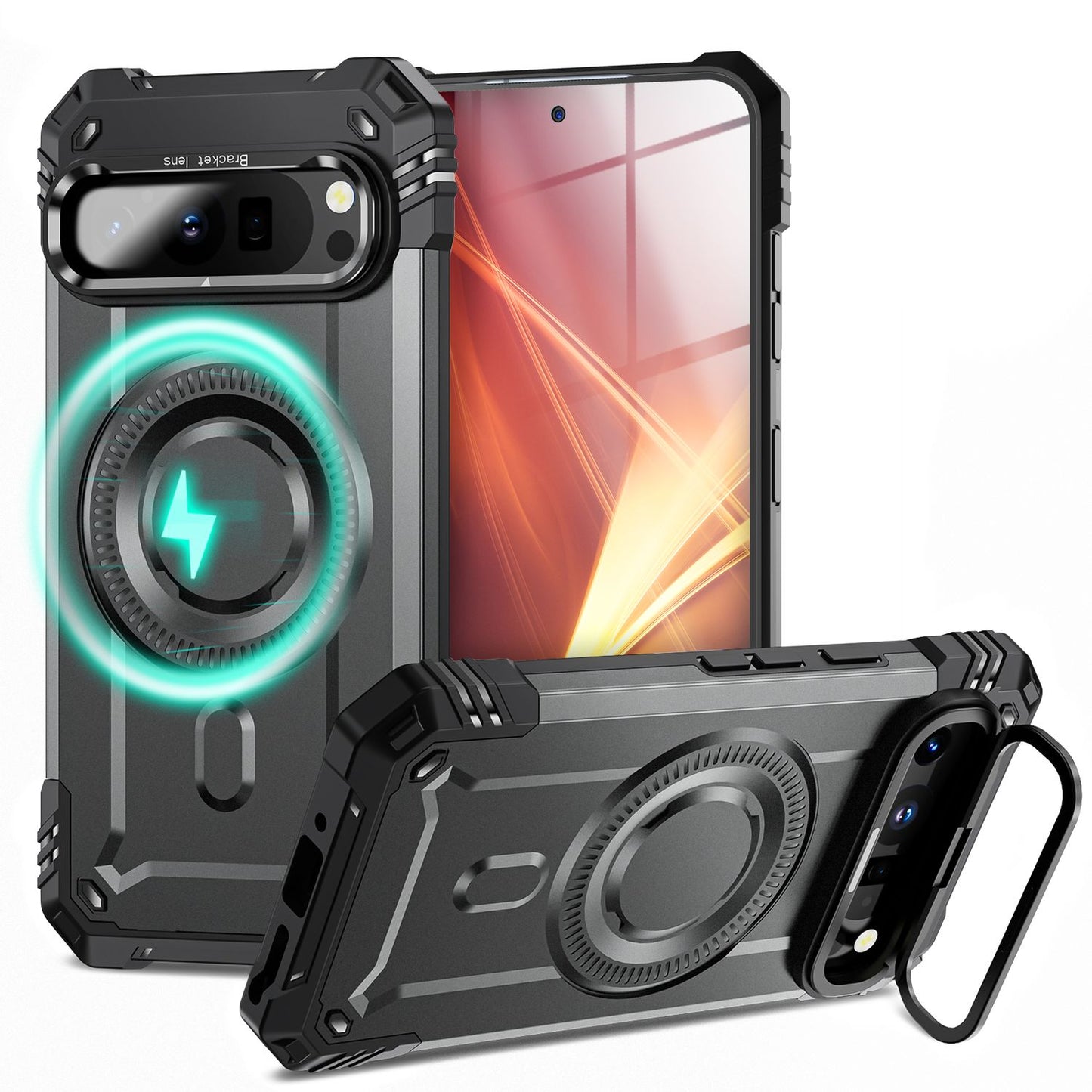 NALIA Magnetische Panzerhülle für Google Pixel 9 Pro XL – MagSafe kompatibel & Kamera-Stand – GRANITE (Outdoor Schutzhülle Stoßfest) – Marke aus Berlin