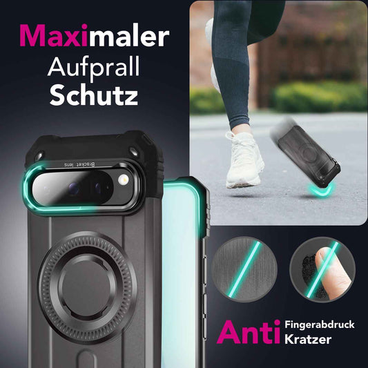 NALIA Magnetische Panzerhülle für Google Pixel 9 Pro XL – MagSafe kompatibel & Kamera-Stand – GRANITE (Outdoor Schutzhülle Stoßfest) – Marke aus Berlin
