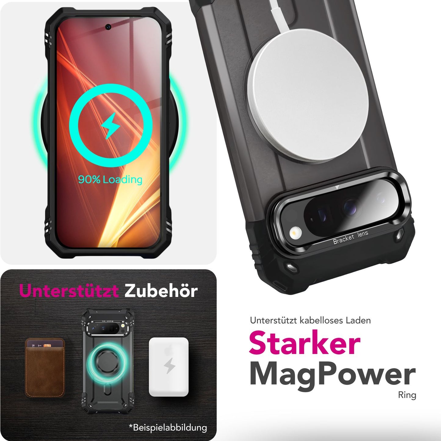 NALIA Magnetische Panzerhülle für Google Pixel 9 Pro XL – MagSafe kompatibel & Kamera-Stand – GRANITE (Outdoor Schutzhülle Stoßfest) – Marke aus Berlin