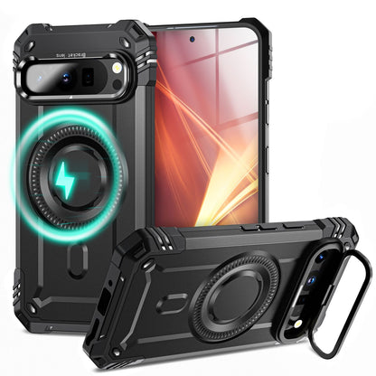 NALIA Magnetische Panzerhülle für Google Pixel 9 Pro XL – MagSafe kompatibel & Kamera-Stand – GRANITE (Outdoor Schutzhülle Stoßfest) – Marke aus Berlin