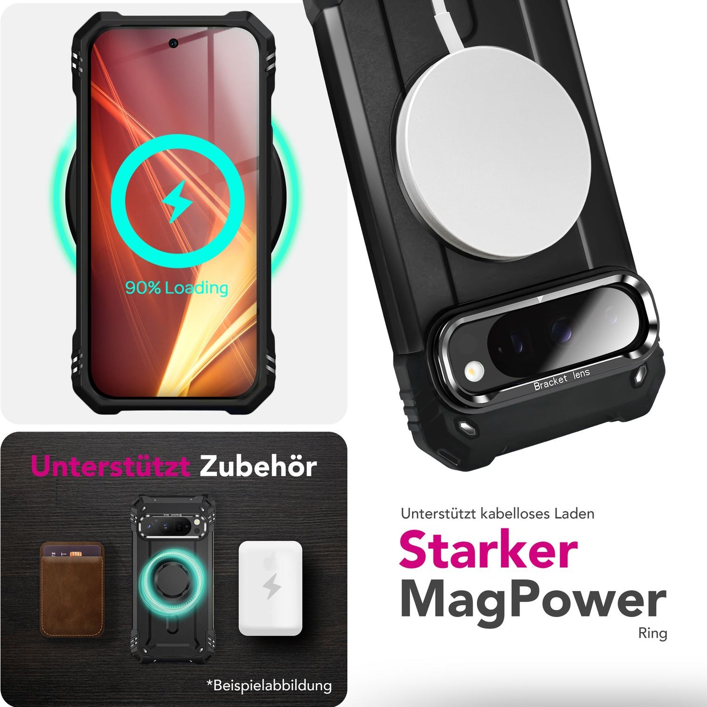 NALIA Magnetische Panzerhülle für Google Pixel 9 Pro XL – MagSafe kompatibel & Kamera-Stand – GRANITE (Outdoor Schutzhülle Stoßfest) – Marke aus Berlin