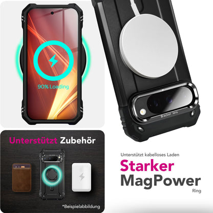 NALIA Magnetische Panzerhülle für Google Pixel 9 Pro XL – MagSafe kompatibel & Kamera-Stand – GRANITE (Outdoor Schutzhülle Stoßfest) – Marke aus Berlin
