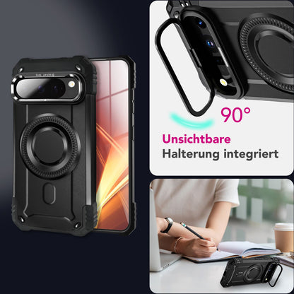 NALIA Magnetische Panzerhülle für Google Pixel 9 Pro XL – MagSafe kompatibel & Kamera-Stand – GRANITE (Outdoor Schutzhülle Stoßfest) – Marke aus Berlin