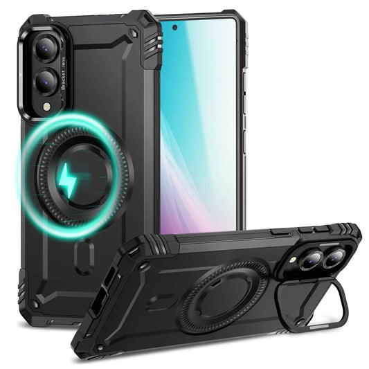 NALIA Magnetische Panzerhülle für Samsung Galaxy S25 Edge – MagSafe kompatibel & Kamera-Stand – GRANITE (Outdoor Schutzhülle Stoßfest) – Marke aus Berlin