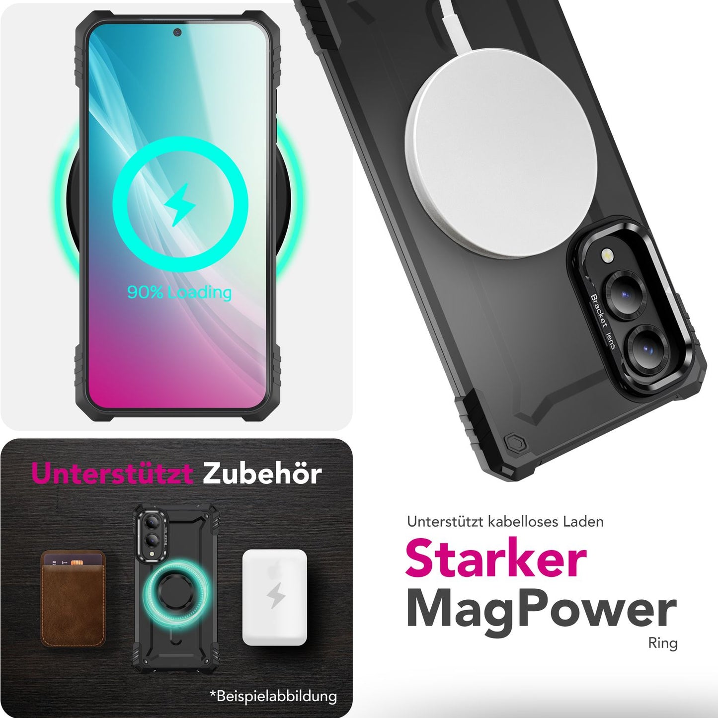 NALIA Magnetische Panzerhülle für Samsung Galaxy S25 Edge – MagSafe kompatibel & Kamera-Stand – GRANITE (Outdoor Schutzhülle Stoßfest) – Marke aus Berlin