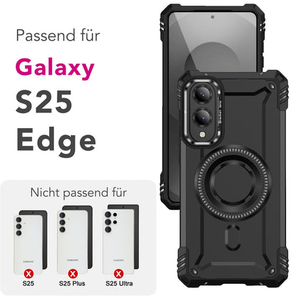 NALIA Magnetische Panzerhülle für Samsung Galaxy S25 Edge – MagSafe kompatibel & Kamera-Stand – GRANITE (Outdoor Schutzhülle Stoßfest) – Marke aus Berlin
