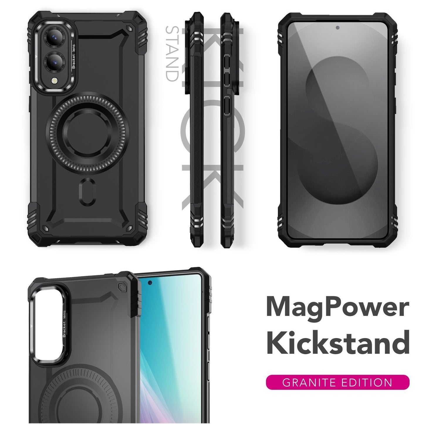 NALIA Magnetische Panzerhülle für Samsung Galaxy S25 Edge – MagSafe kompatibel & Kamera-Stand – GRANITE (Outdoor Schutzhülle Stoßfest) – Marke aus Berlin