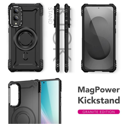 NALIA Magnetische Panzerhülle für Samsung Galaxy S25 Edge – MagSafe kompatibel & Kamera-Stand – GRANITE (Outdoor Schutzhülle Stoßfest) – Marke aus Berlin