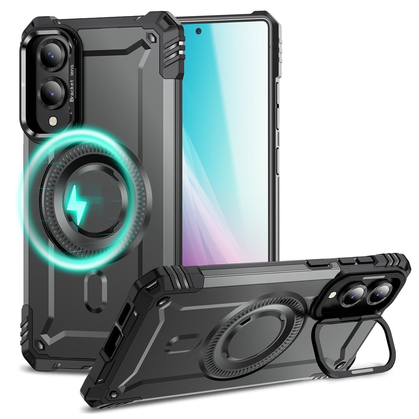 NALIA Magnetische Panzerhülle für Samsung Galaxy S25 Edge – MagSafe kompatibel & Kamera-Stand – GRANITE (Outdoor Schutzhülle Stoßfest) – Marke aus Berlin