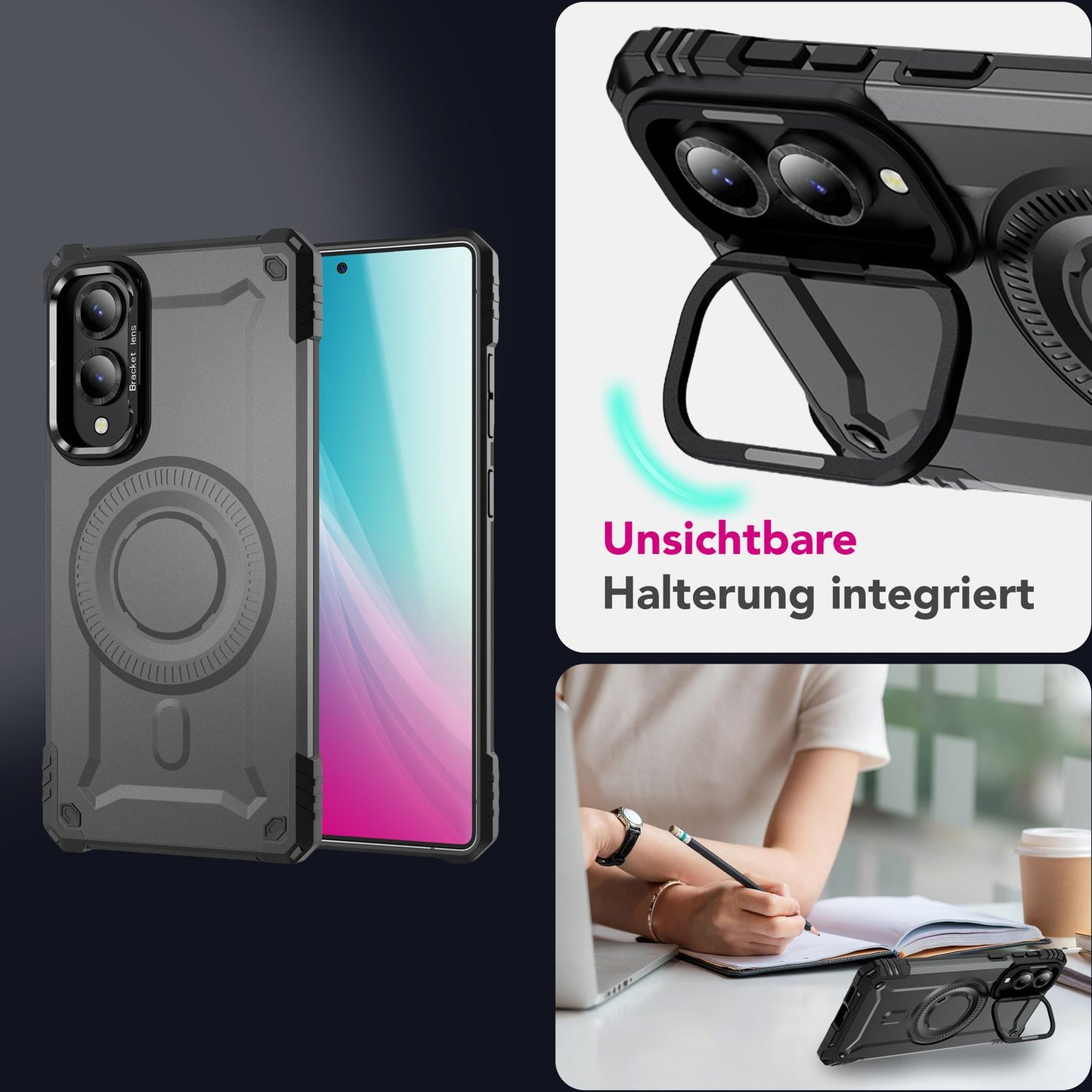 NALIA Magnetische Panzerhülle für Samsung Galaxy S25 Edge – MagSafe kompatibel & Kamera-Stand – GRANITE (Outdoor Schutzhülle Stoßfest) – Marke aus Berlin