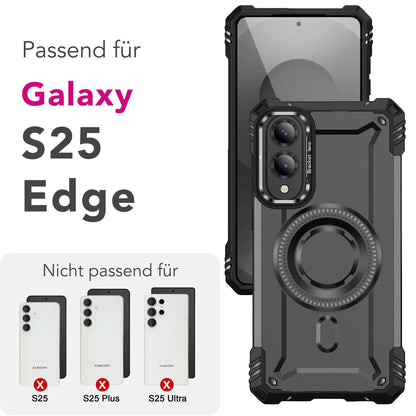 NALIA Magnetische Panzerhülle für Samsung Galaxy S25 Edge – MagSafe kompatibel & Kamera-Stand – GRANITE (Outdoor Schutzhülle Stoßfest) – Marke aus Berlin