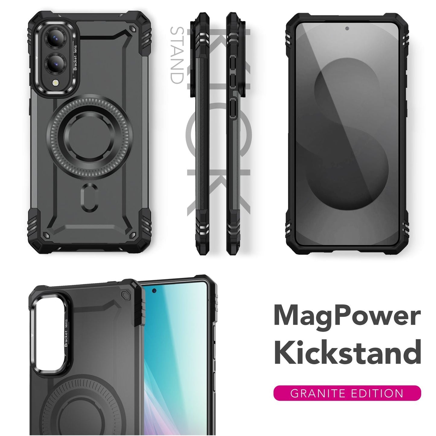 NALIA Magnetische Panzerhülle für Samsung Galaxy S25 Edge – MagSafe kompatibel & Kamera-Stand – GRANITE (Outdoor Schutzhülle Stoßfest) – Marke aus Berlin