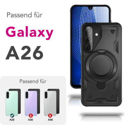 NALIA Magnetische Panzerhülle für Samsung Galaxy A26 – Ring-Halterung 360° & MagSafe kompatibel – STORMGUARD (Outdoor Case) – Marke aus Berlin
