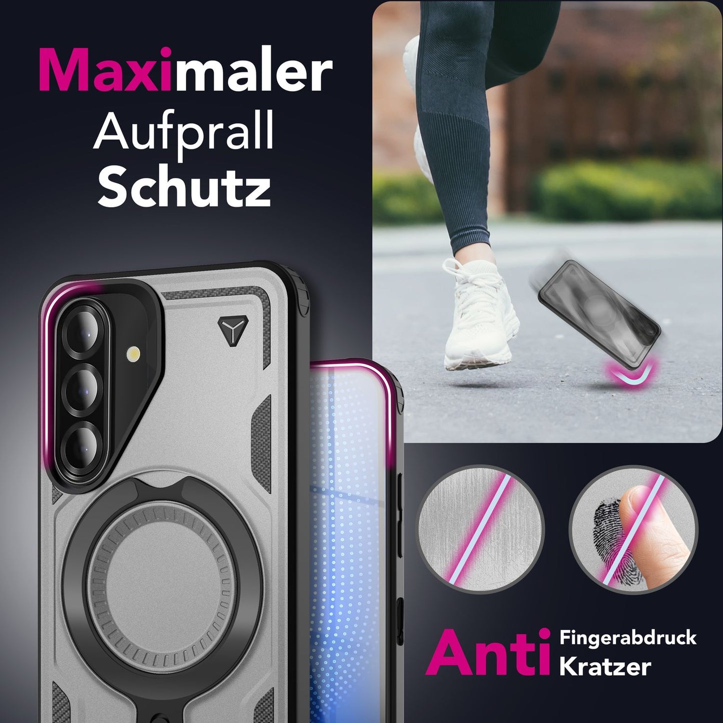 NALIA Magnetische Panzerhülle für Samsung Galaxy A26 – Ring-Halterung 360° & MagSafe kompatibel – STORMGUARD (Outdoor Case) – Marke aus Berlin