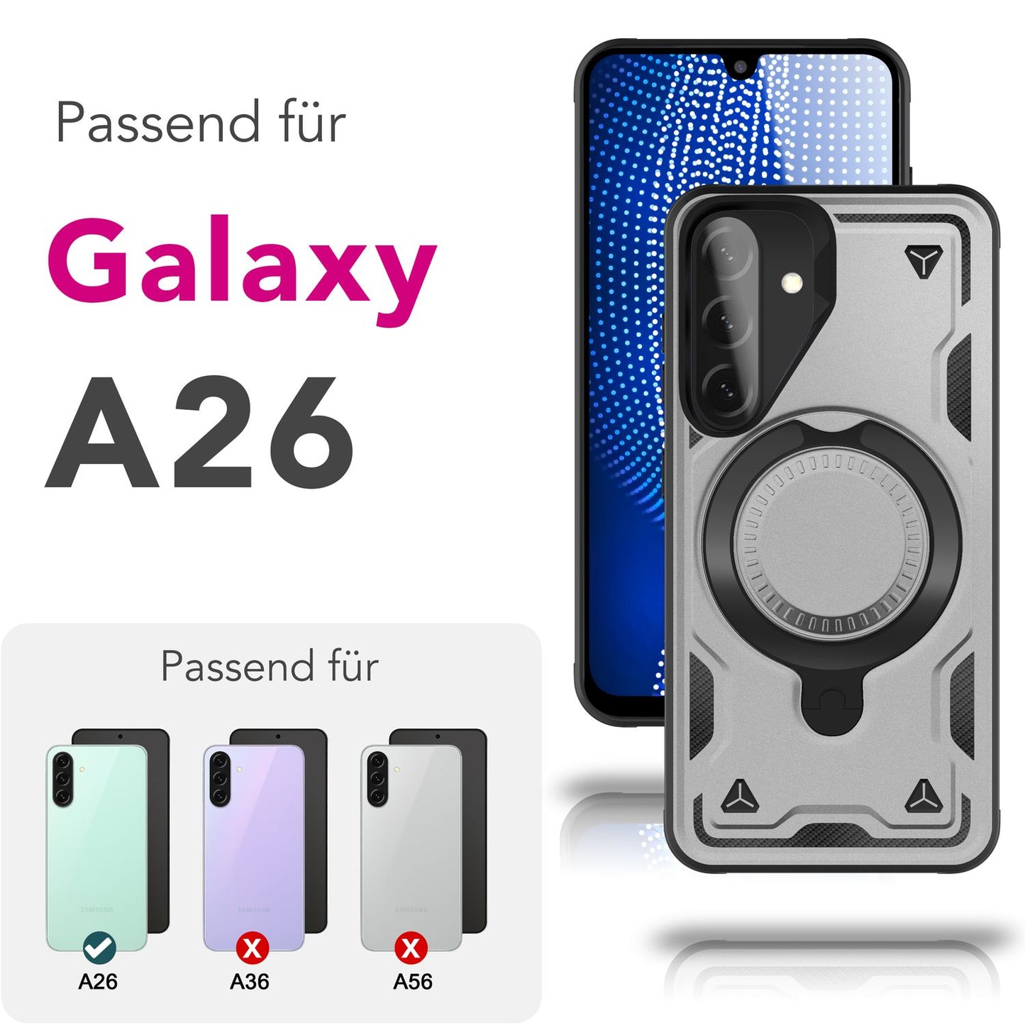 NALIA Magnetische Panzerhülle für Samsung Galaxy A26 – Ring-Halterung 360° & MagSafe kompatibel – STORMGUARD (Outdoor Case) – Marke aus Berlin