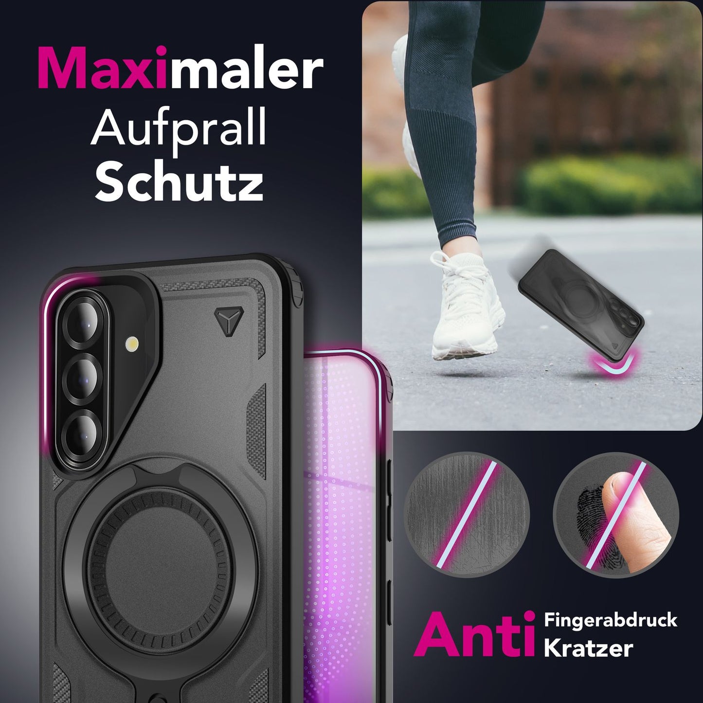 NALIA Magnetische Panzerhülle für Samsung Galaxy A36 – Ring-Halterung 360° & MagSafe kompatibel – STORMGUARD (Outdoor Case) – Marke aus Berlin