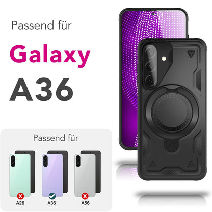 NALIA Magnetische Panzerhülle für Samsung Galaxy A36 – Ring-Halterung 360° & MagSafe kompatibel – STORMGUARD (Outdoor Case) – Marke aus Berlin
