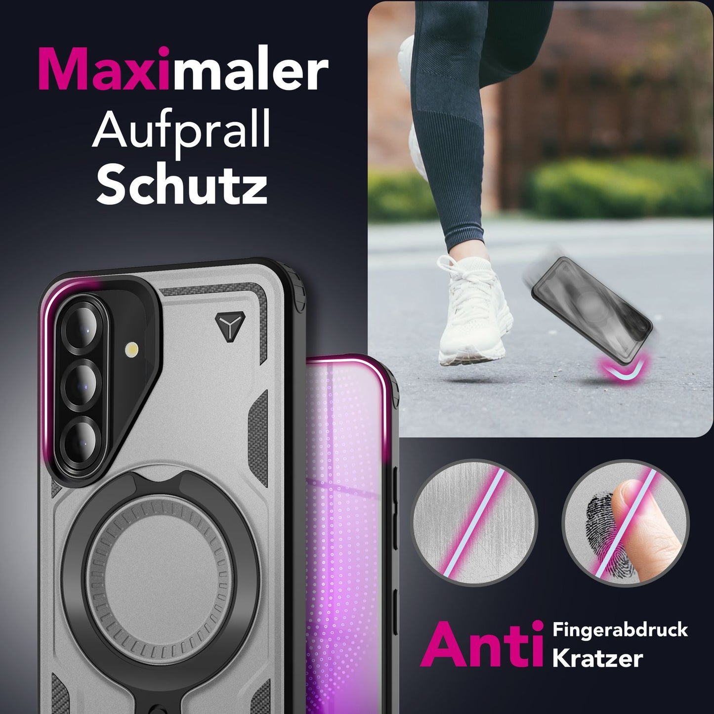 NALIA Magnetische Panzerhülle für Samsung Galaxy A36 – Ring-Halterung 360° & MagSafe kompatibel – STORMGUARD (Outdoor Case) – Marke aus Berlin