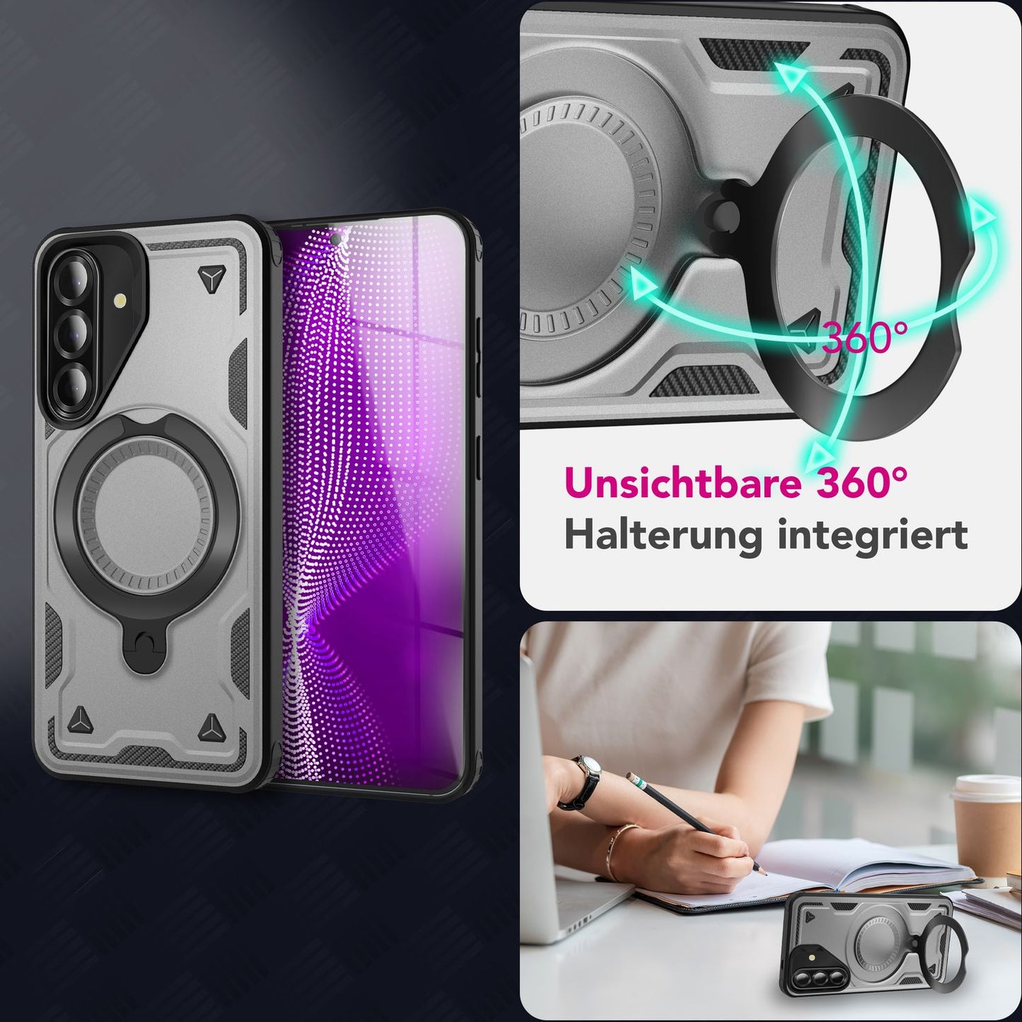 NALIA Magnetische Panzerhülle für Samsung Galaxy A36 – Ring-Halterung 360° & MagSafe kompatibel – STORMGUARD (Outdoor Case) – Marke aus Berlin