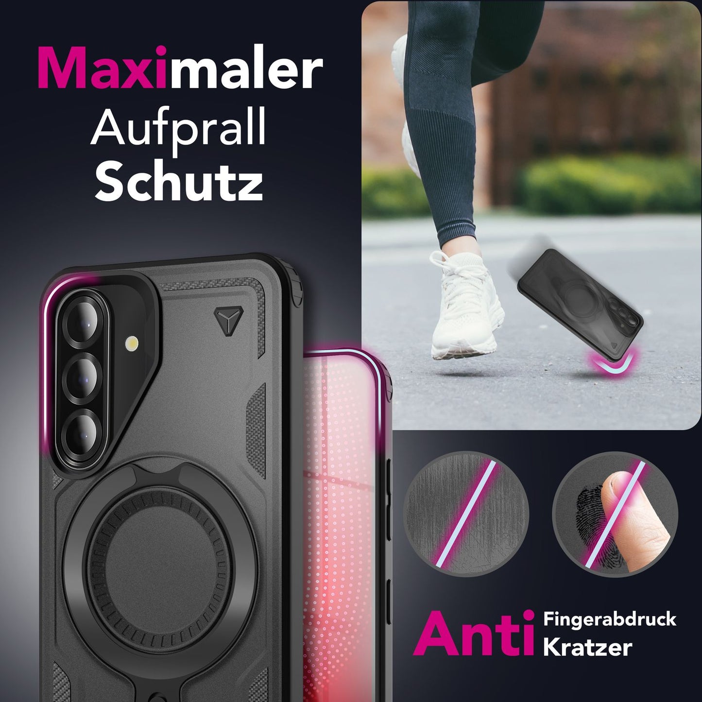 NALIA Magnetische Panzerhülle für Samsung Galaxy A56 – Ring-Halterung 360° & MagSafe kompatibel – STORMGUARD (Outdoor Case) – Marke aus Berlin