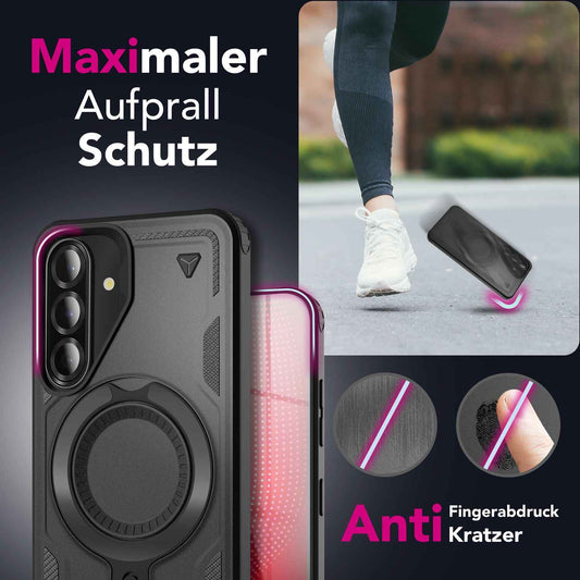 NALIA Magnetische Panzerhülle für Samsung Galaxy A56 – Ring-Halterung 360° & MagSafe kompatibel – STORMGUARD (Outdoor Case) – Marke aus Berlin