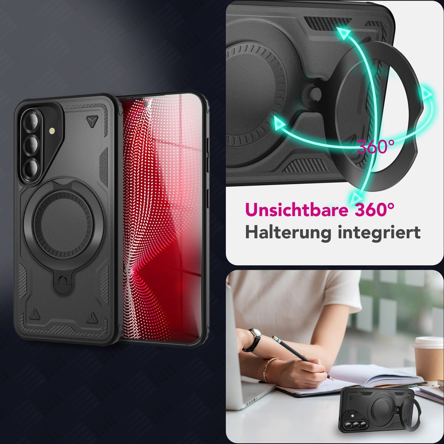 NALIA Magnetische Panzerhülle für Samsung Galaxy A56 – Ring-Halterung 360° & MagSafe kompatibel – STORMGUARD (Outdoor Case) – Marke aus Berlin