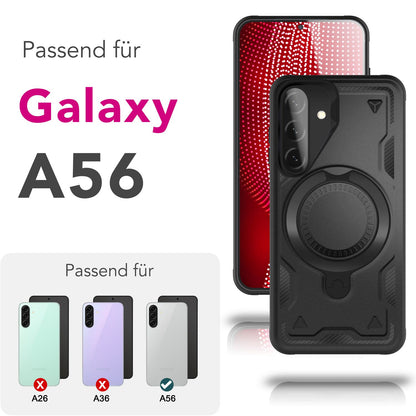 NALIA Magnetische Panzerhülle für Samsung Galaxy A56 – Ring-Halterung 360° & MagSafe kompatibel – STORMGUARD (Outdoor Case) – Marke aus Berlin