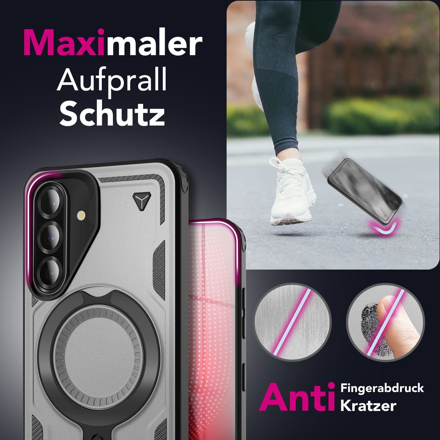 NALIA Magnetische Panzerhülle für Samsung Galaxy A56 – Ring-Halterung 360° & MagSafe kompatibel – STORMGUARD (Outdoor Case) – Marke aus Berlin